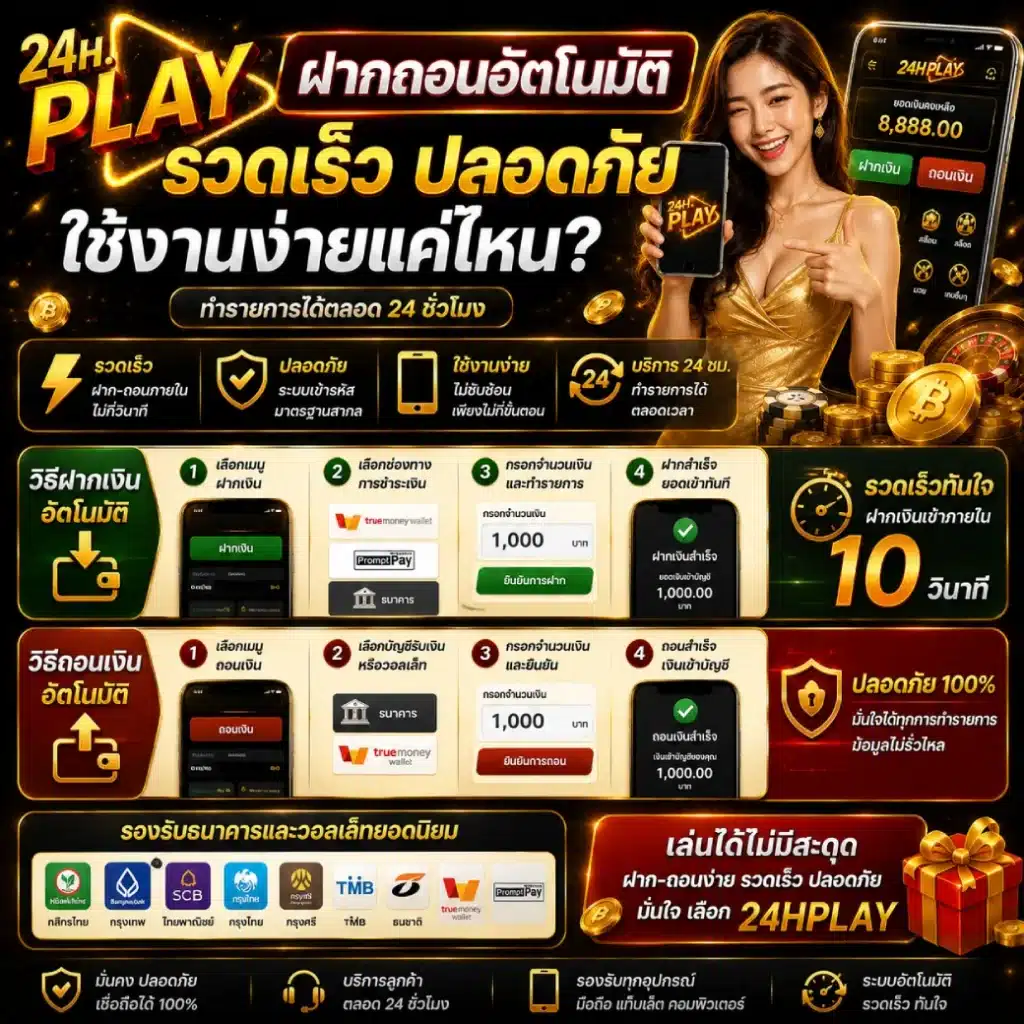 24HPLAY ฝากถอนอัตโนมัติ รวดเร็ว ปลอดภัย ใช้งานง่ายแค่ไหน_